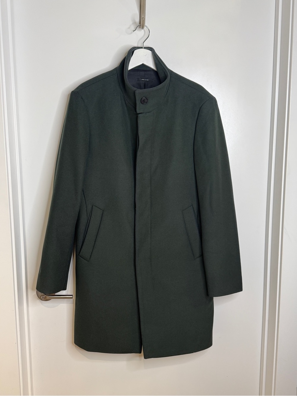 Club Monaco Dark Green Wool Stand-Collar Pea Coat